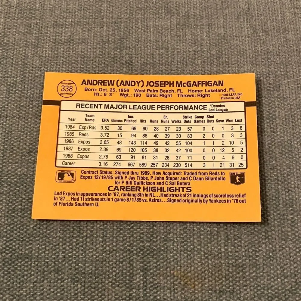 1989 Donruss Montreal Expos Baseball Card Trading Card